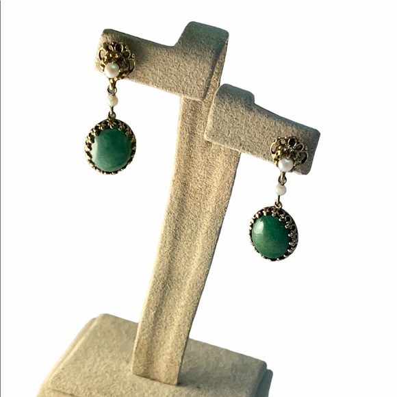14k gold Jewelry - 14k Y Gold Jade & Pearl Dangle earrings APPRAISAL